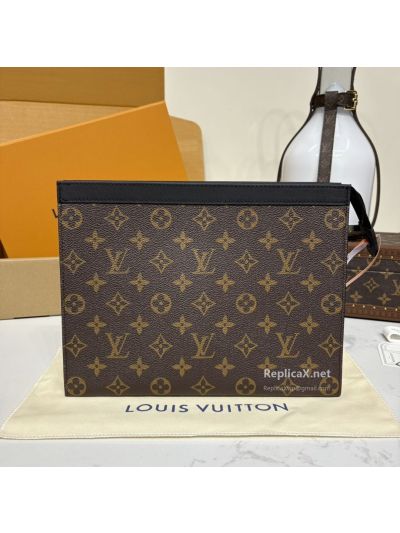 Louis Vuitton Brown Monogram Flat Zip Pouch with Black Top Trim Premium