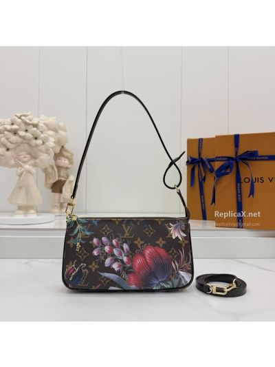 Louis Vuitton Brown Monogram Floral Print Zip Shoulder Bag