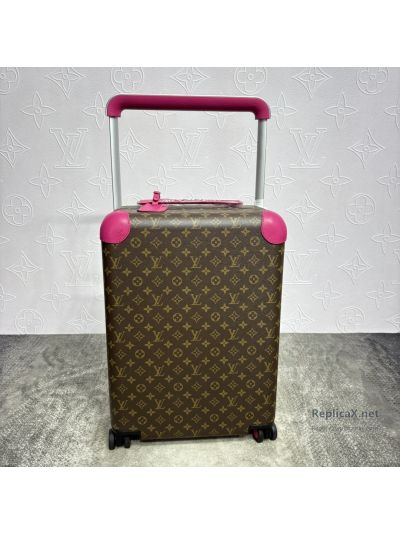 Louis Vuitton Brown Monogram Rolling Suitcase with Fuchsia Trim