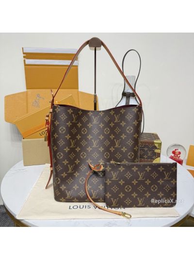 Louis Vuitton Brown Monogram Shoulder Tote with Tan Trim Premium