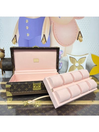 Louis Vuitton Brown Monogram Watch Storage Trunk with Pink Interior
