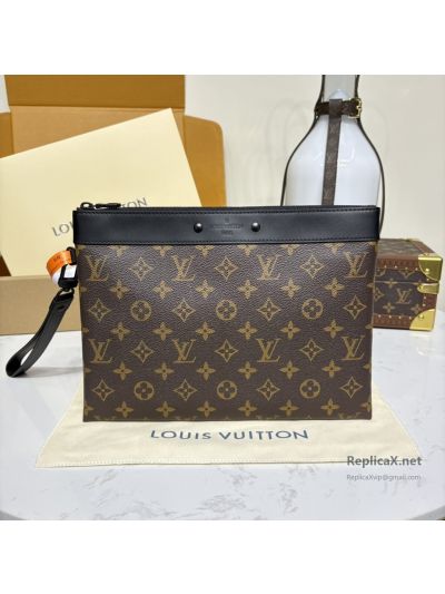 Louis Vuitton Brown Monogram Zip Pouch with Black Top Band