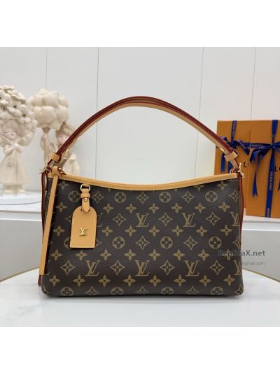 Louis Vuitton Brown Monogram Zip Shoulder Bag with Tan Trim