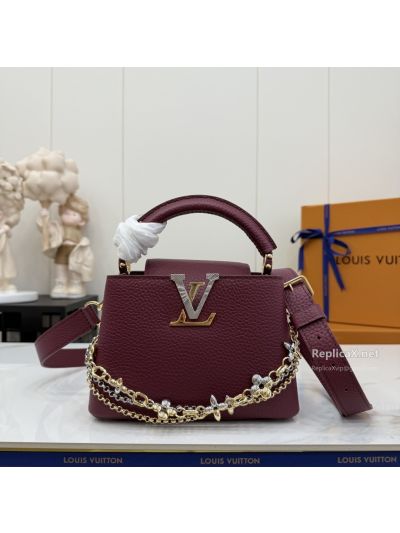 Louis Vuitton Burgundy Floral Chain Top Handle Bag