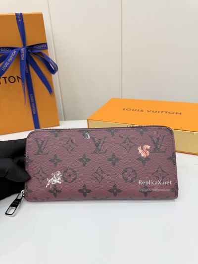 Louis Vuitton Burgundy Monogram Animal Print Zip Wallet