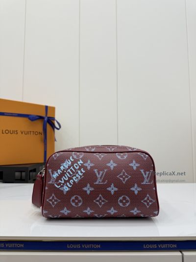 Louis Vuitton Burgundy Monogram Cosmetic Pouch with Lettering Detail
