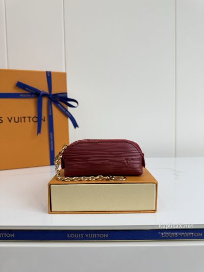 Louis Vuitton Burgundy Ribbed Compact Chain Pouch