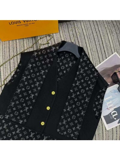 Louis Vuitton Button-Front Monogram Vest in Black