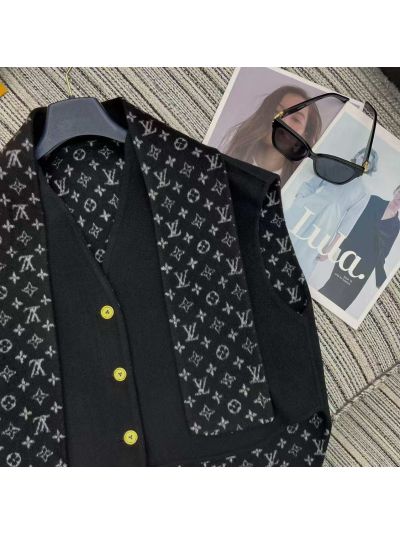Louis Vuitton Button-Front Monogram Vest in Black