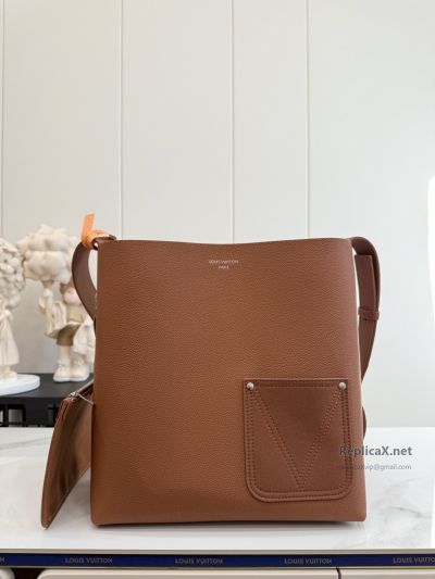 Louis Vuitton Cognac Shoulder Tote with Front Patch Pocket Premium