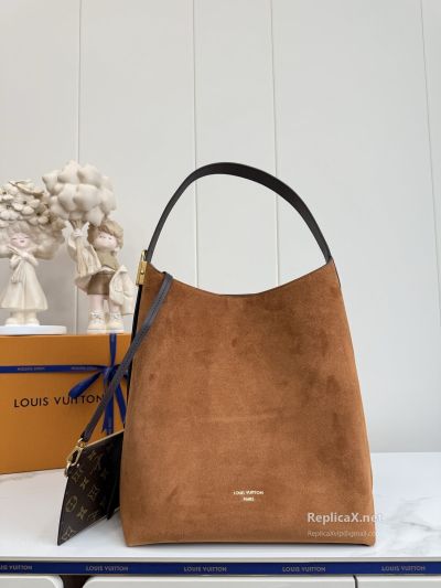 Louis Vuitton Cognac Suede-Look Tall Shoulder Tote Premium