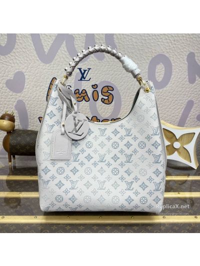 Louis Vuitton Cream and Blue Monogram Hobo Bag with Braided Handle