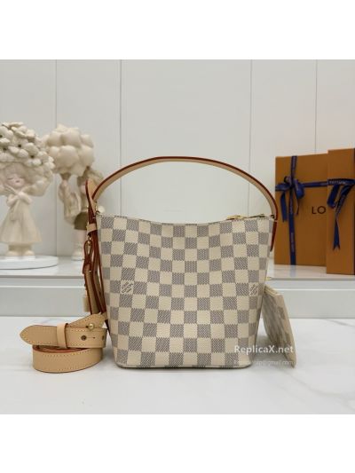 Louis Vuitton Cream and Grey Checkerboard Shoulder Bag with Tan Trim