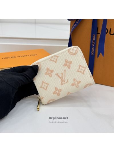 Louis Vuitton Cream and Peach Monogram Compact Zip Wallet