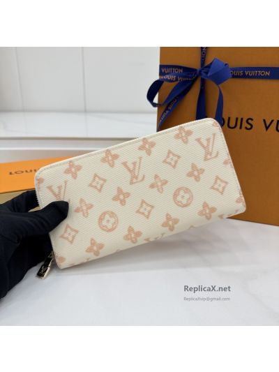 Louis Vuitton Cream and Peach Monogram Long Zip Wallet