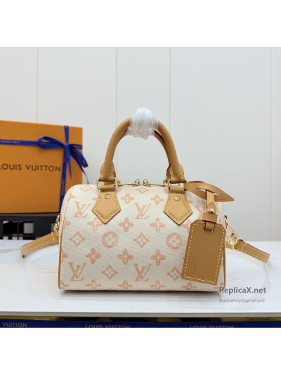 Louis Vuitton Cream and Peach Monogram Twin Handle Zip Bag