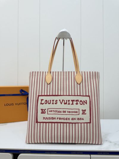 Louis Vuitton Cream and Red Striped Tall Tote