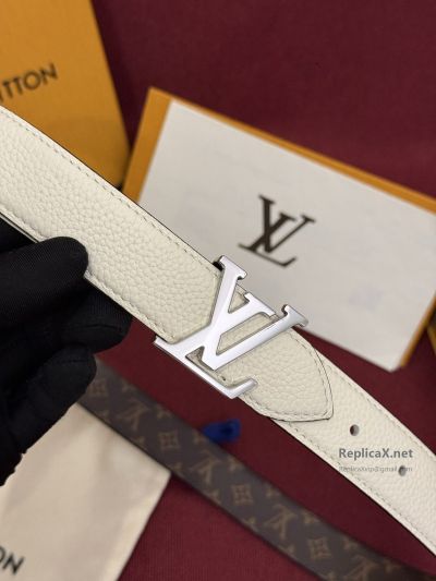 Louis Vuitton Cream Belt with Silver-Toned LV Buckle