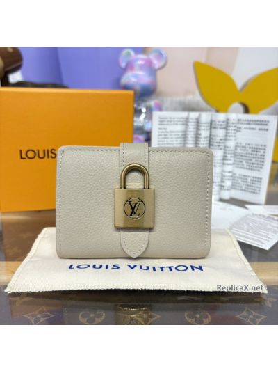 Louis Vuitton Cream Compact Wallet with Padlock Detail