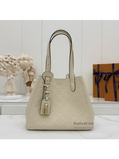 Louis Vuitton Cream Embossed Monogram Shoulder Tote with Padlock