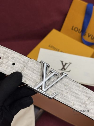 Louis Vuitton Cream Monogram Belt with Silver-Toned LV Buckle