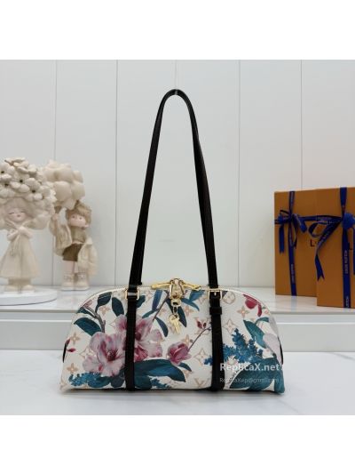 Louis Vuitton Cream Monogram Floral Shoulder Bag with Black Trim