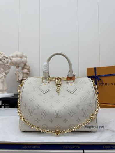 Louis Vuitton Speedy Bandoulière 25 Cream Monogram Top Handle Bag with Chain Detail M26690 Premium