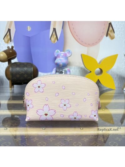 Louis Vuitton Cream Ribbed Floral Cosmetic Pouch