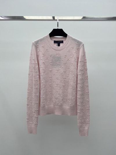 Louis Vuitton Crew Neck Embroidered Knit Top in Pink