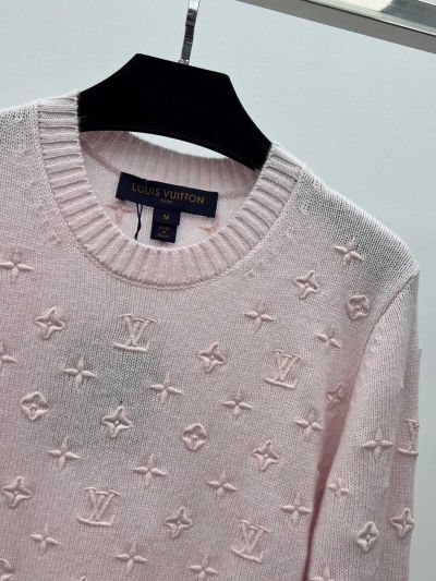 Louis Vuitton Crew Neck Embroidered Knit Top in Pink