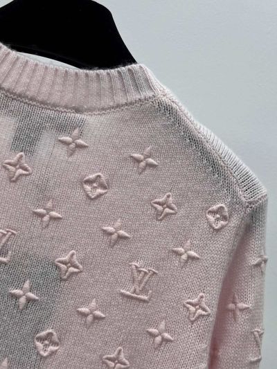 Louis Vuitton Crew Neck Embroidered Knit Top in Pink