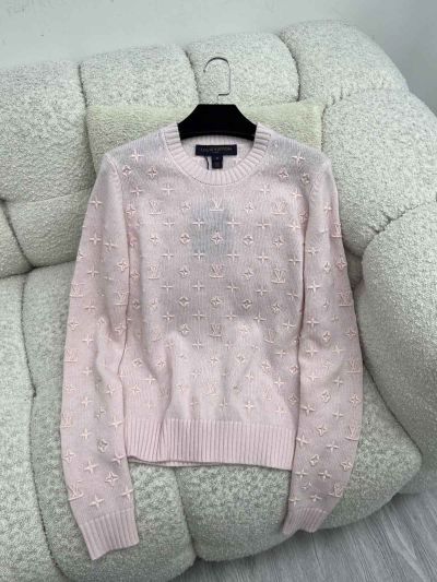 Louis Vuitton Crew Neck Embroidered Knit Top in Pink