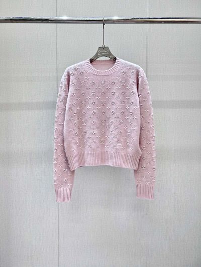 Louis Vuitton Crew Neck Long Sleeve Knit Top in Pink