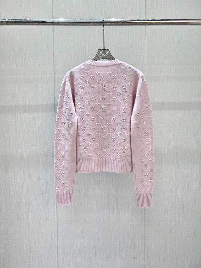 Louis Vuitton Crew Neck Long Sleeve Knit Top in Pink