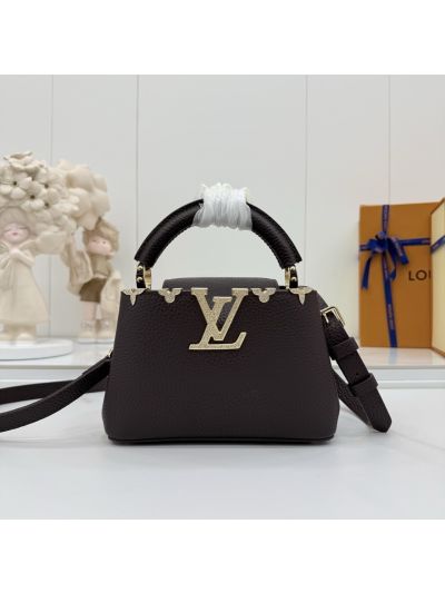 Louis Vuitton Dark Brown Top Handle Bag with Monogram Trim