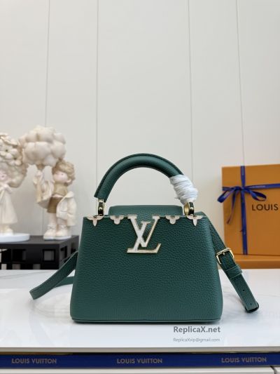 Louis Vuitton Dark Green Floral Rim Top Handle Bag