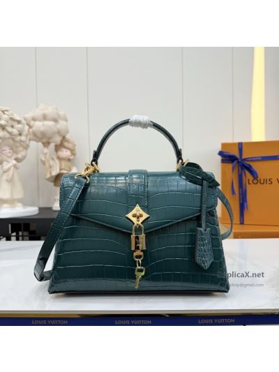 Louis Vuitton Deep Teal Croc-Effect Flap Top Handle Bag Premium