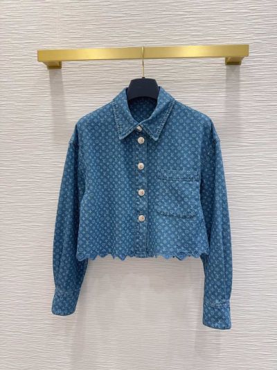 Louis Vuitton Denim Button-Front Blouse in Blue