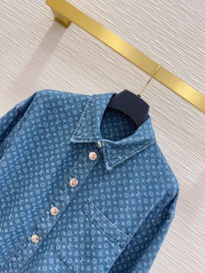 Louis Vuitton Denim Button-Front Blouse in Blue