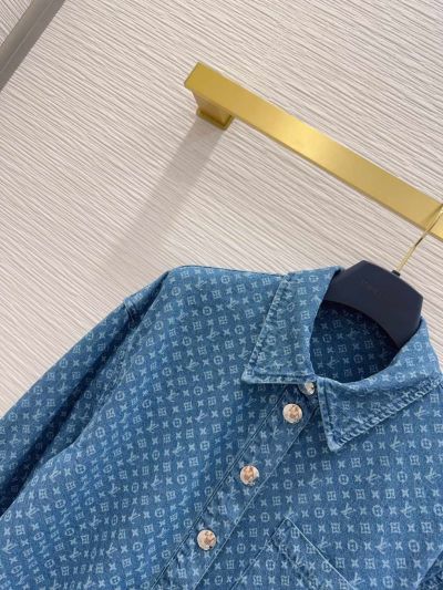 Louis Vuitton Denim Button-Front Blouse in Blue