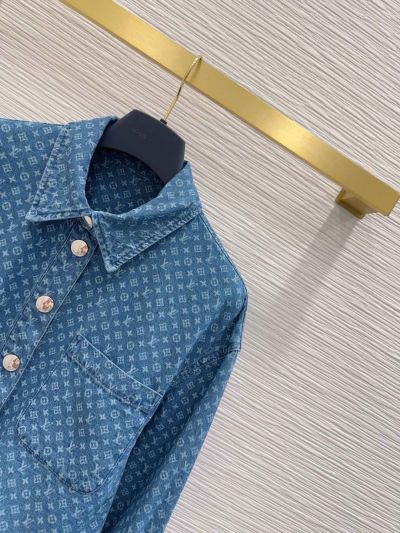 Louis Vuitton Denim Button-Front Blouse in Blue