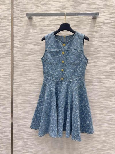 Louis Vuitton Denim Button-Front Dress in Blue