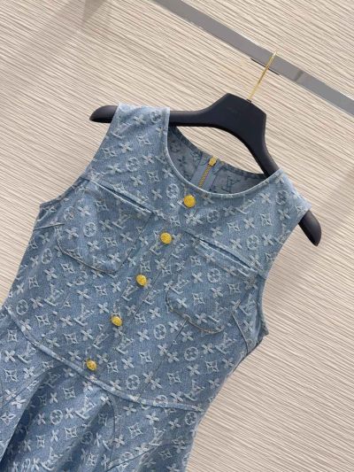 Louis Vuitton Denim Button-Front Dress in Blue
