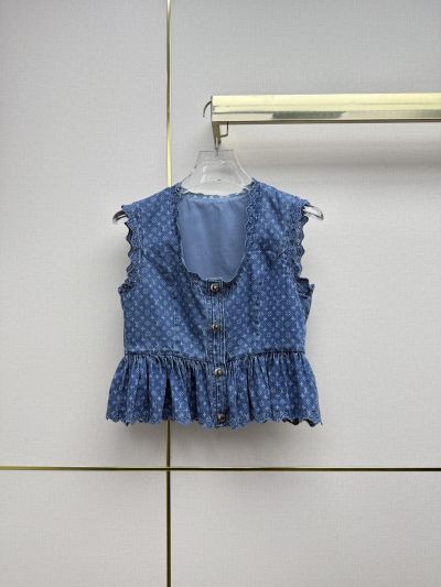 Louis Vuitton Denim Button-Front Top in Blue