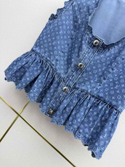 Louis Vuitton Denim Button-Front Top in Blue