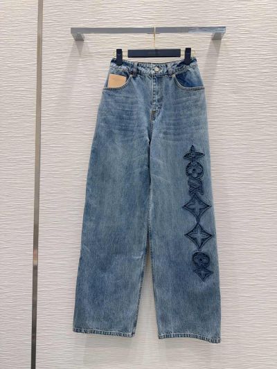 Louis Vuitton Denim Embroidered Pants in Blue