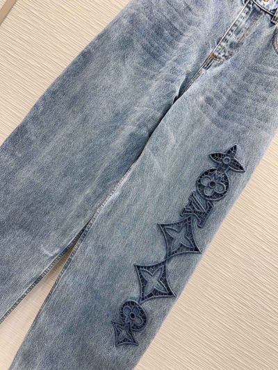 Louis Vuitton Denim Embroidered Pants in Blue