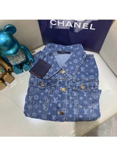 Louis Vuitton Denim Long Sleeve Coat in Blue