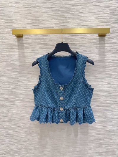 Louis Vuitton Denim Sleeveless Top in Blue and White
