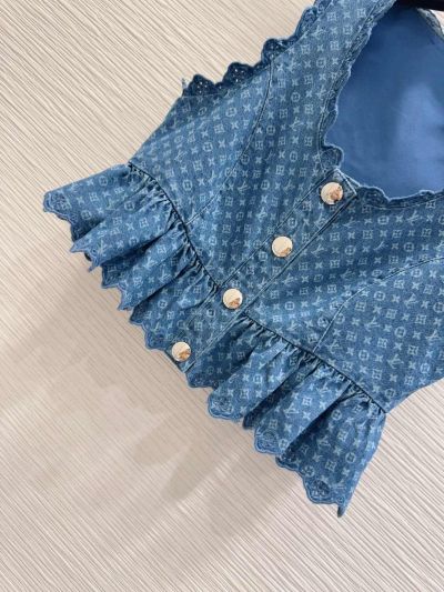 Louis Vuitton Denim Sleeveless Top in Blue and White
